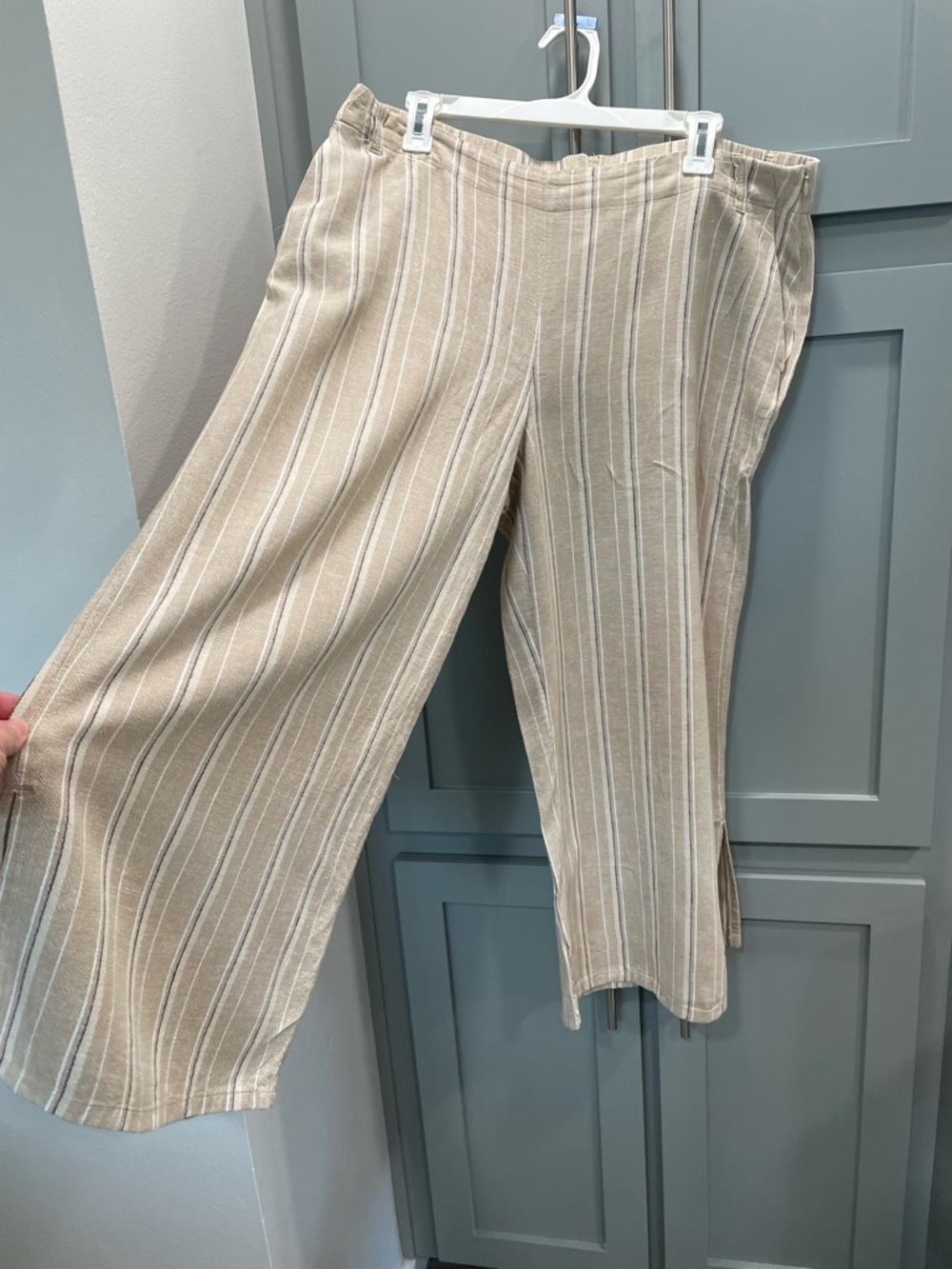 J. Jill Neutral Striped Pull-On Linen-Blend Pants